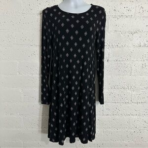 Old Navy Womens Dress M Black Long Sleeves Geometric Rayon Blend Stretch K14